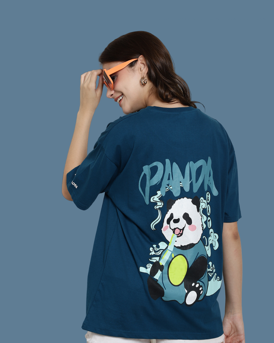 Cute Panda on Blue Oversized Fit