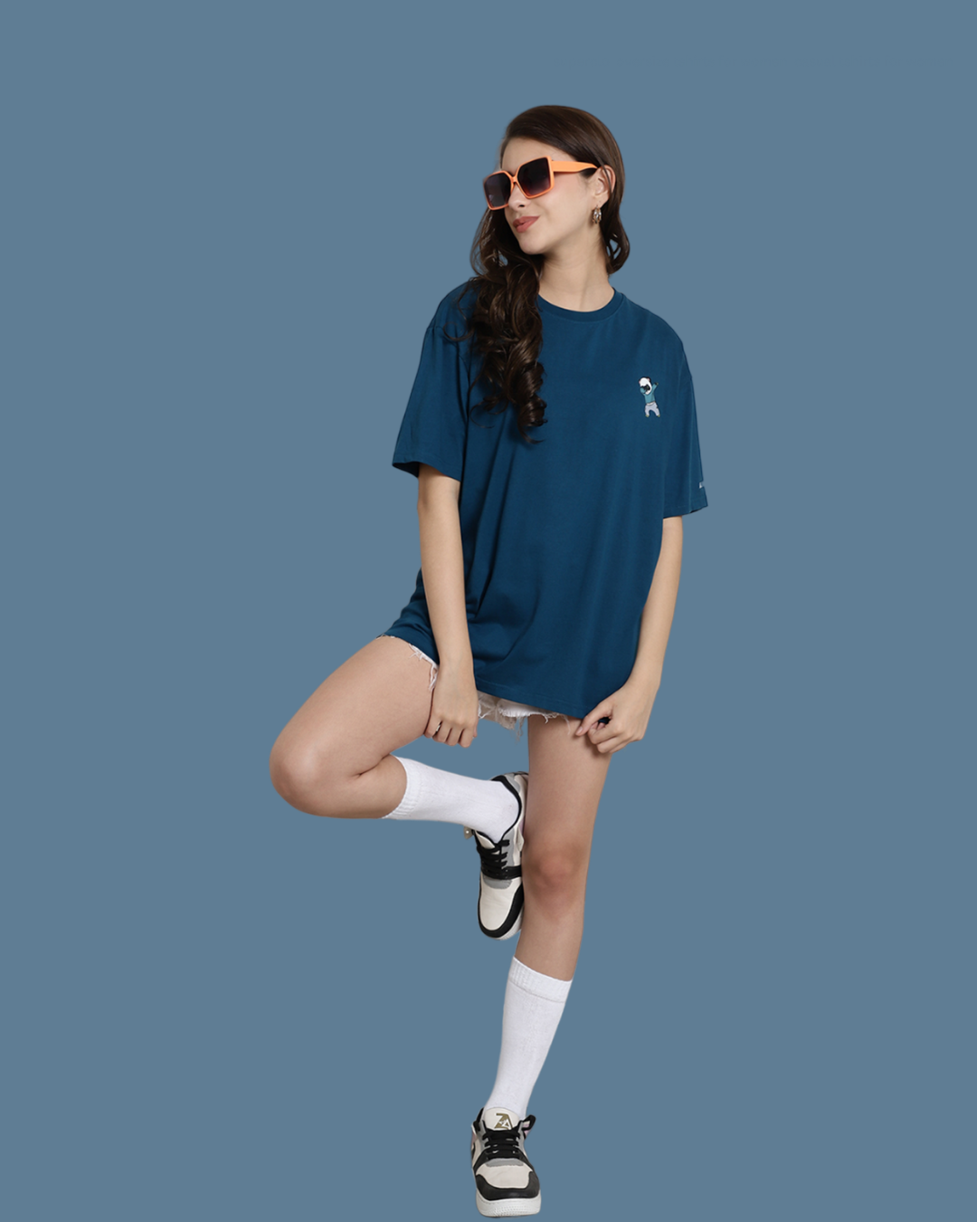 Cute Panda on Blue Oversized Fit