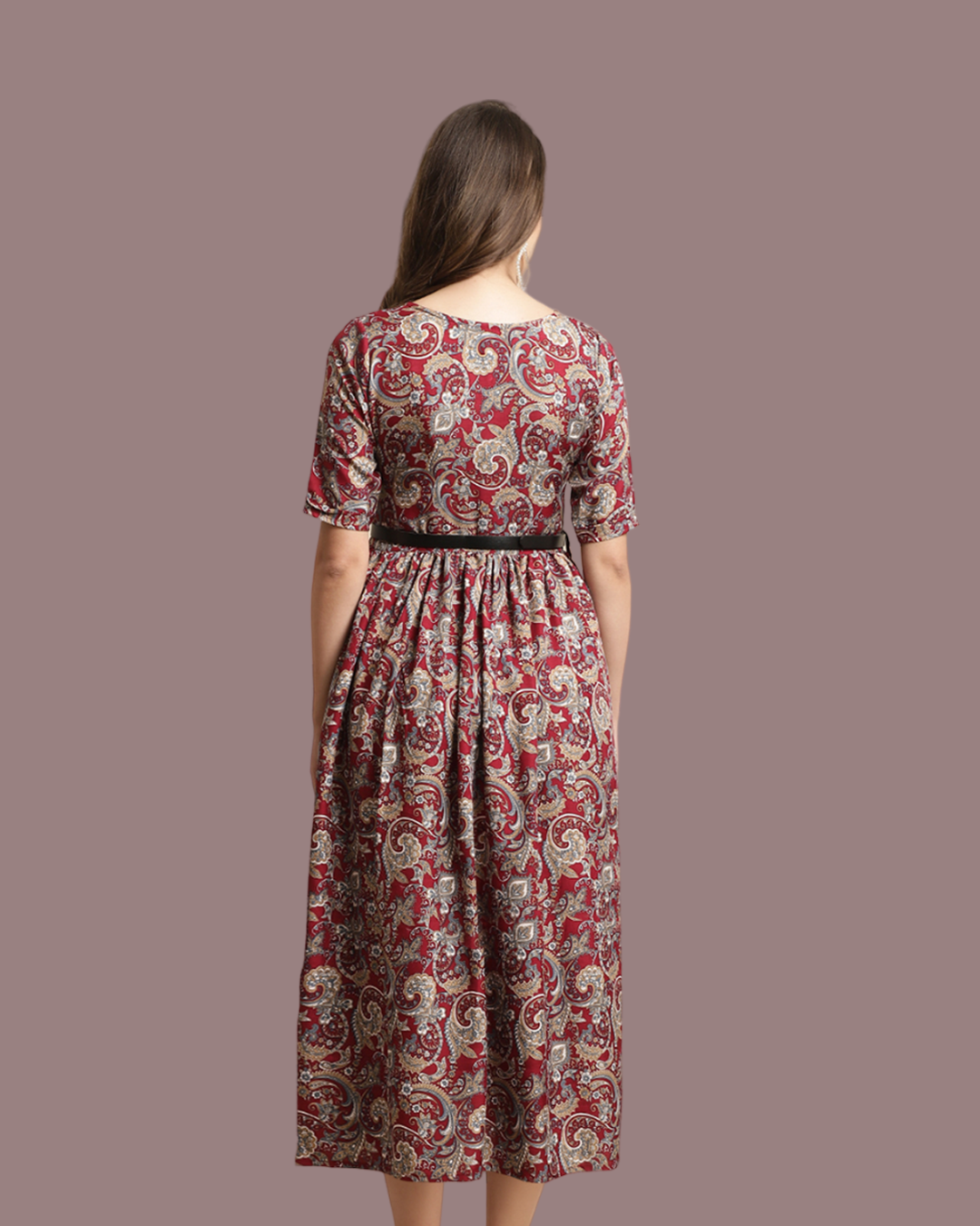 Maroon Cultural Print Maxi Dress