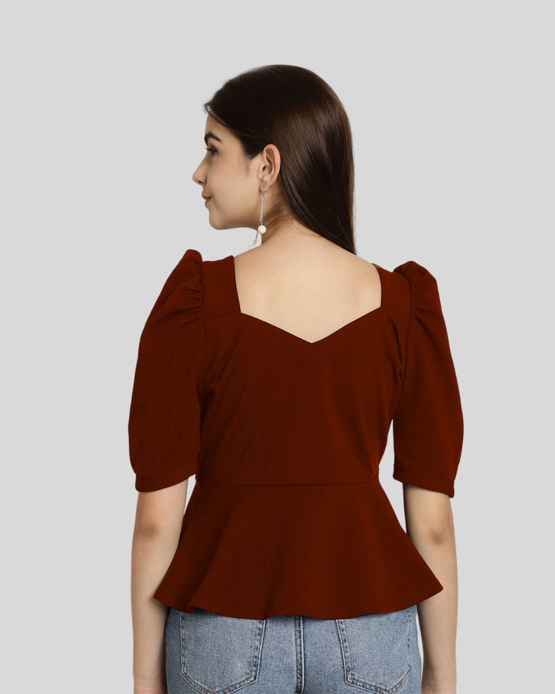 Puff Sleeve Maroon Casual Top