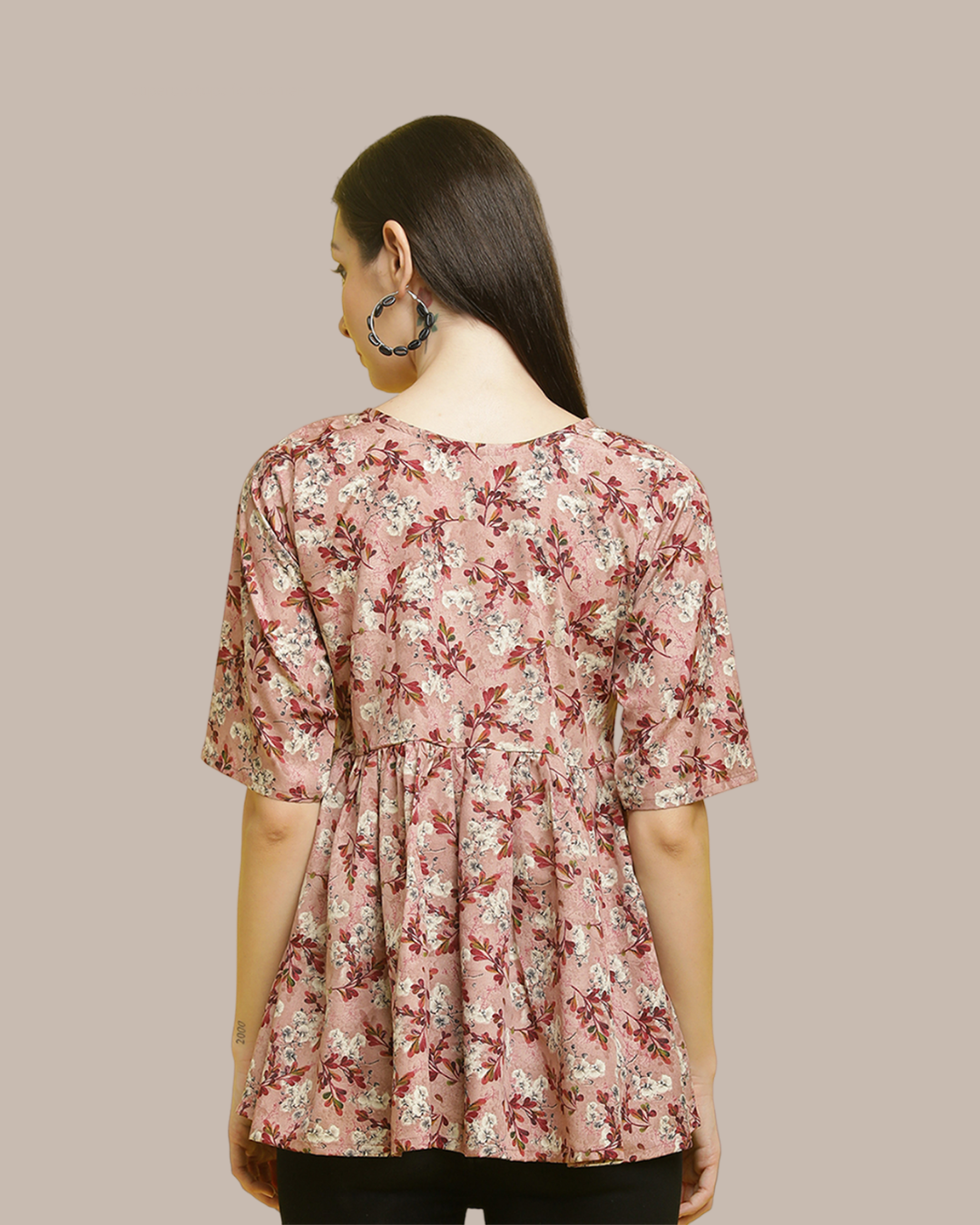 Natural Brown Leaf Print Top