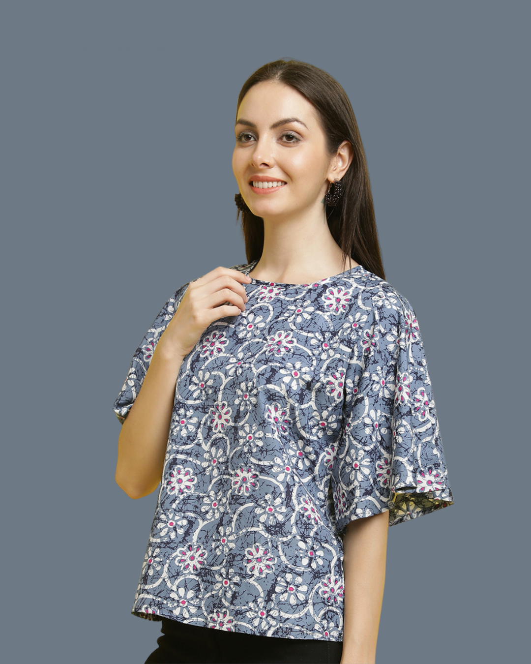 Modern Light Blue Patterned Top