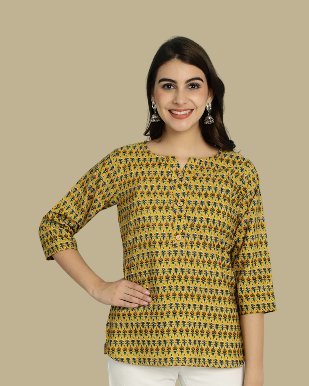 Mustard Yellow Printed Top