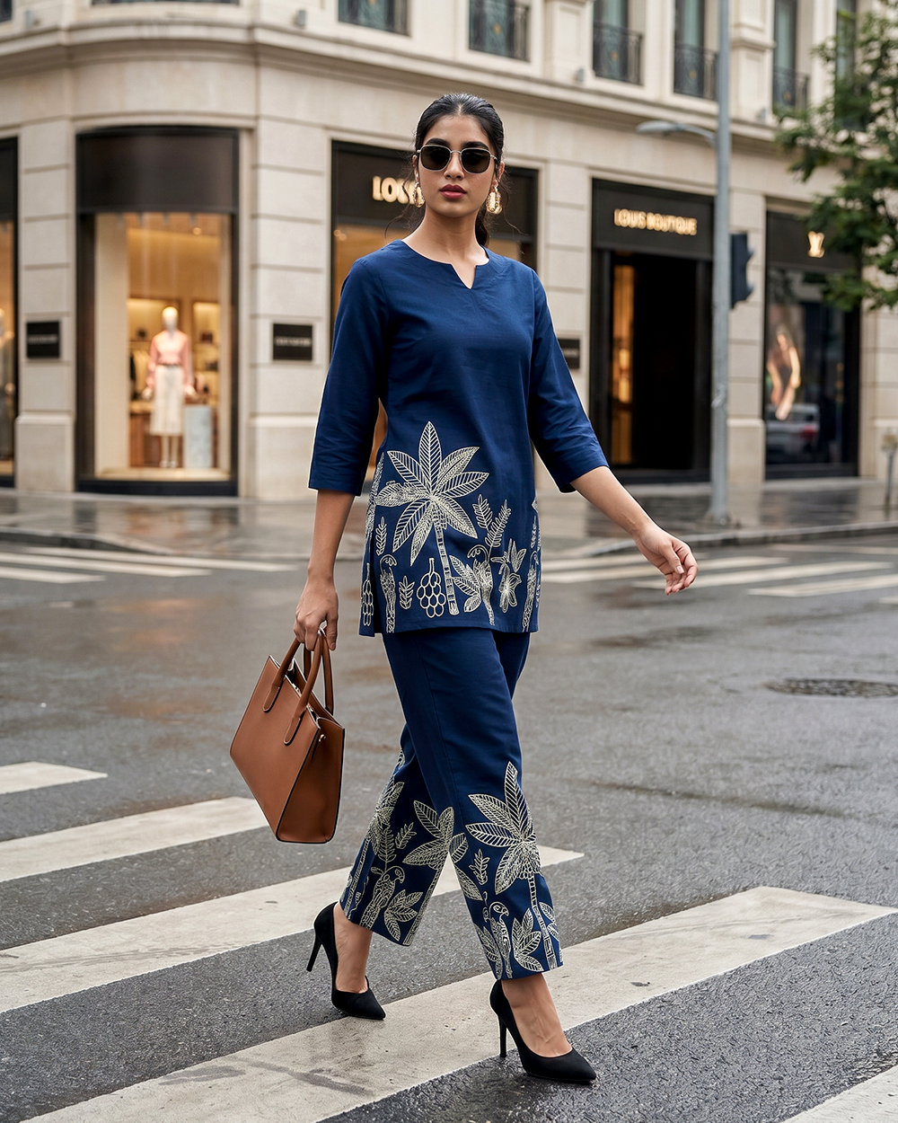 Navy Bloom Pure Cotton Co-ord Set