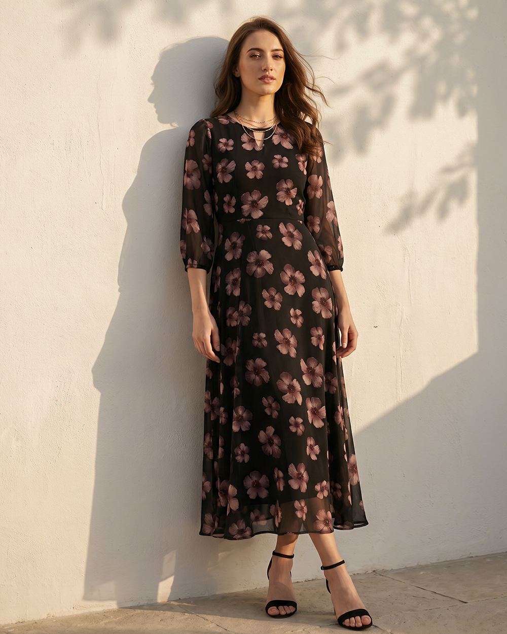 Black Floral Print Maxi Dress
