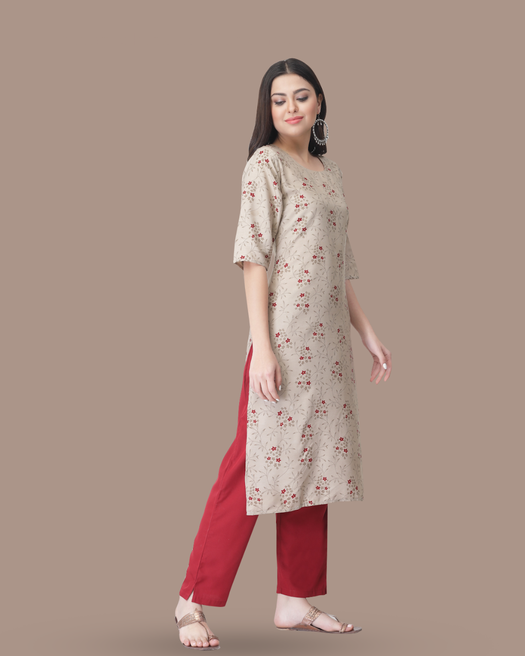 Floral Delight Beige Kurta With Pant