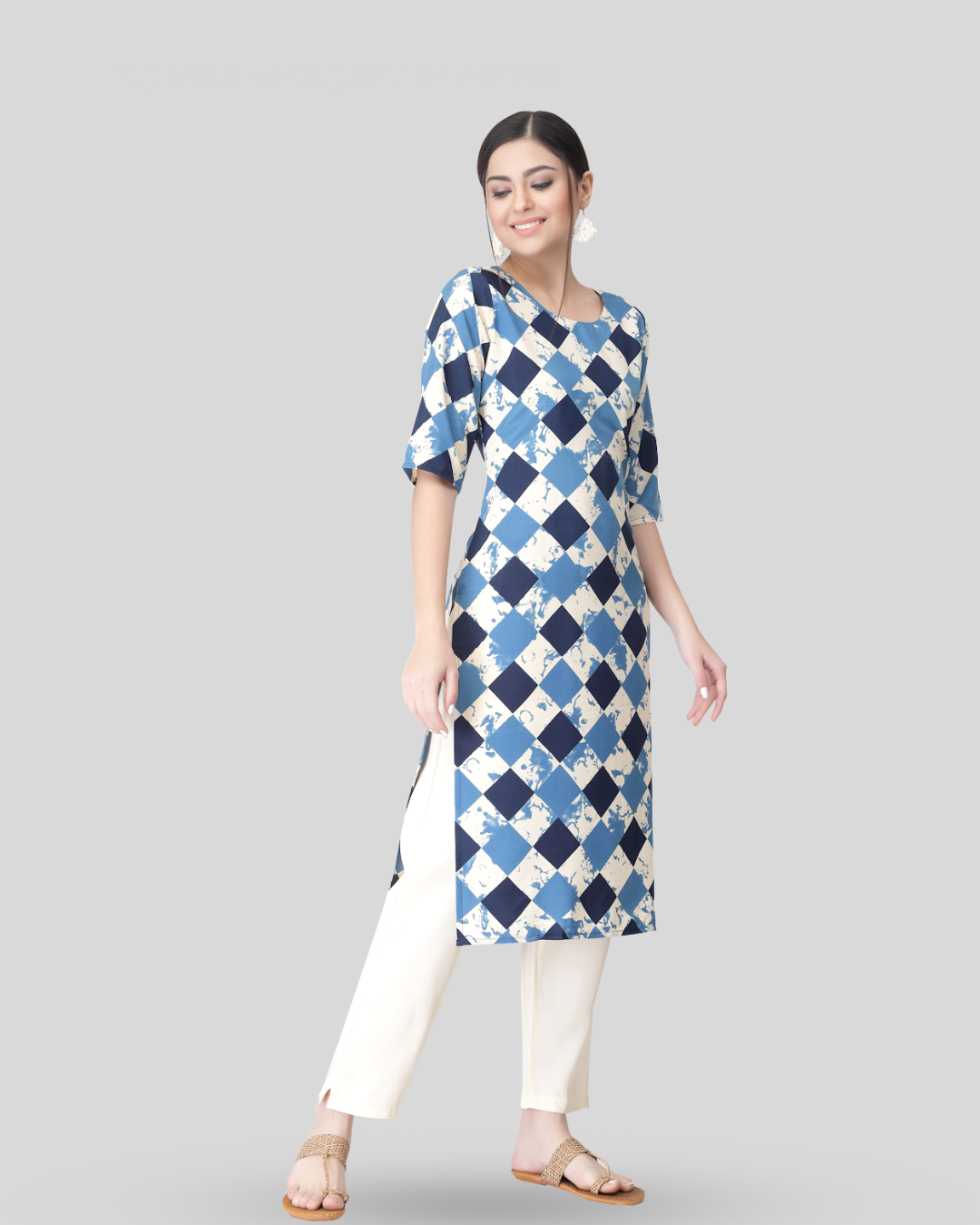 Cloudy Blue Block Printed Kurta With Pant