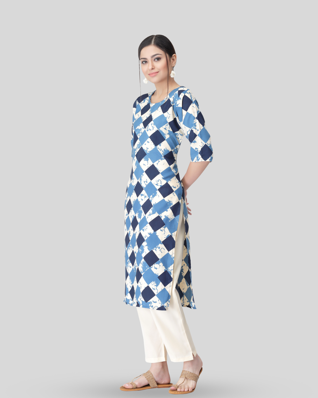 Cloudy Blue Block Printed Kurta With Pant