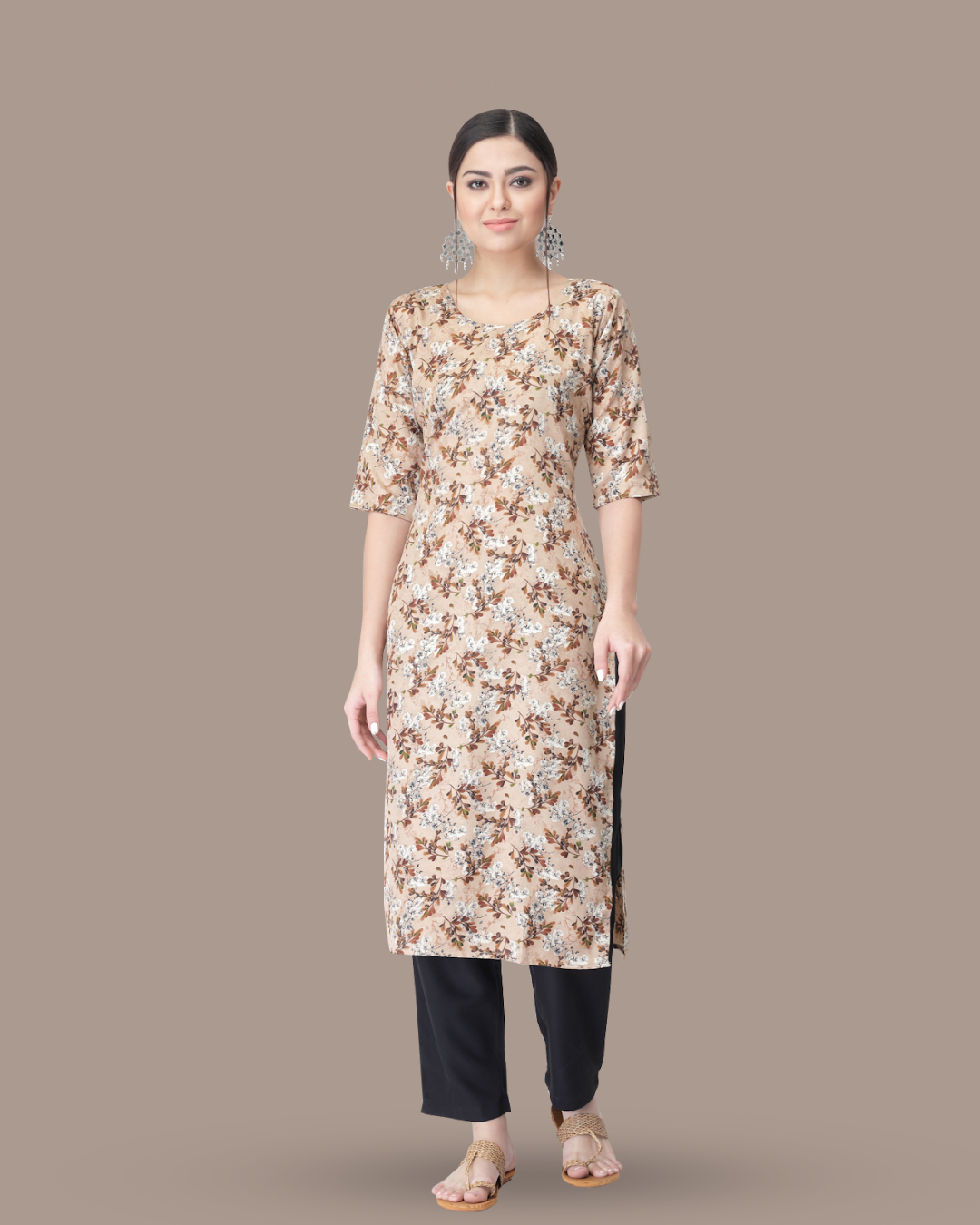 Coffee Petal Printed Kurta With Pant