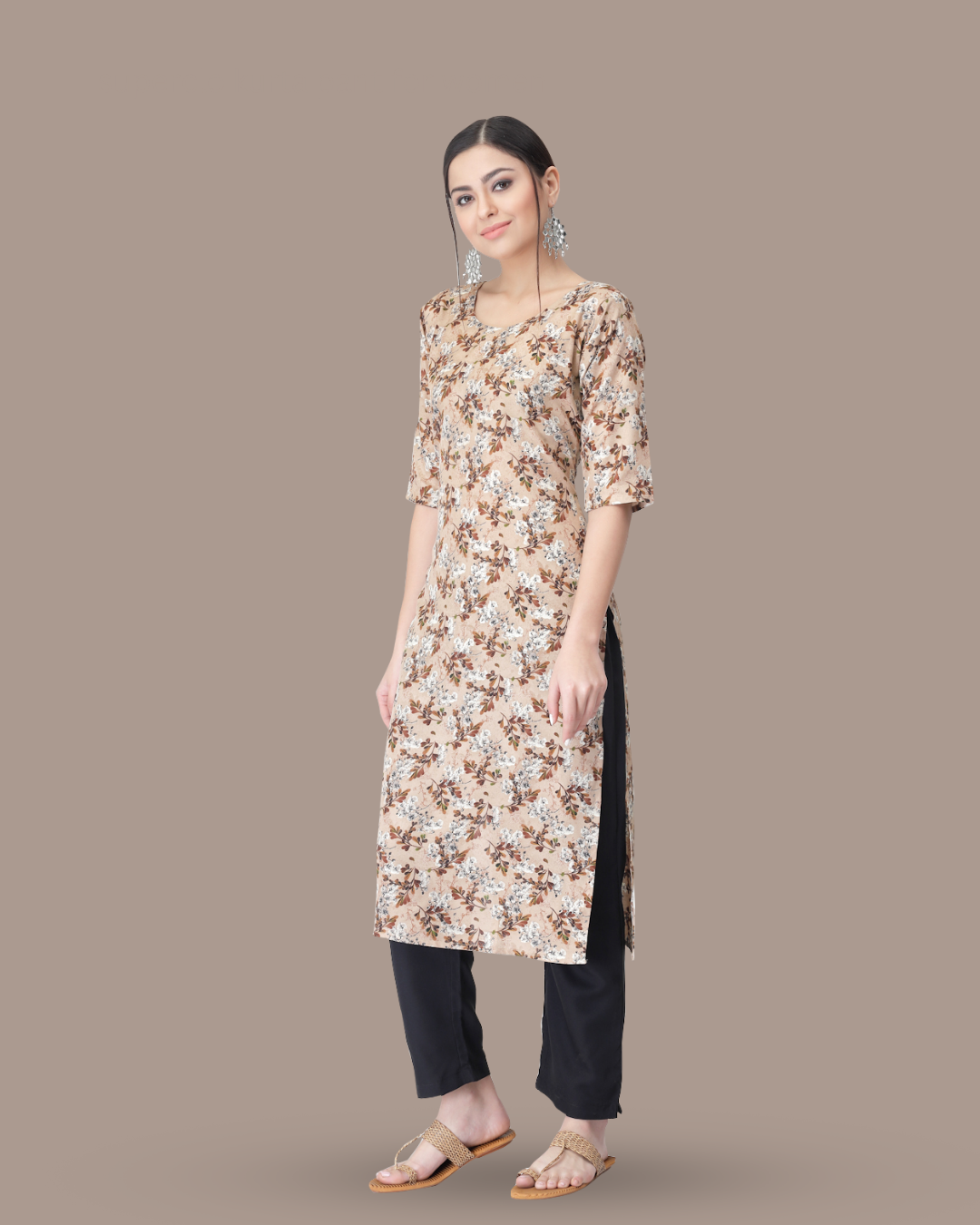 Coffee Petal Printed Kurta With Pant