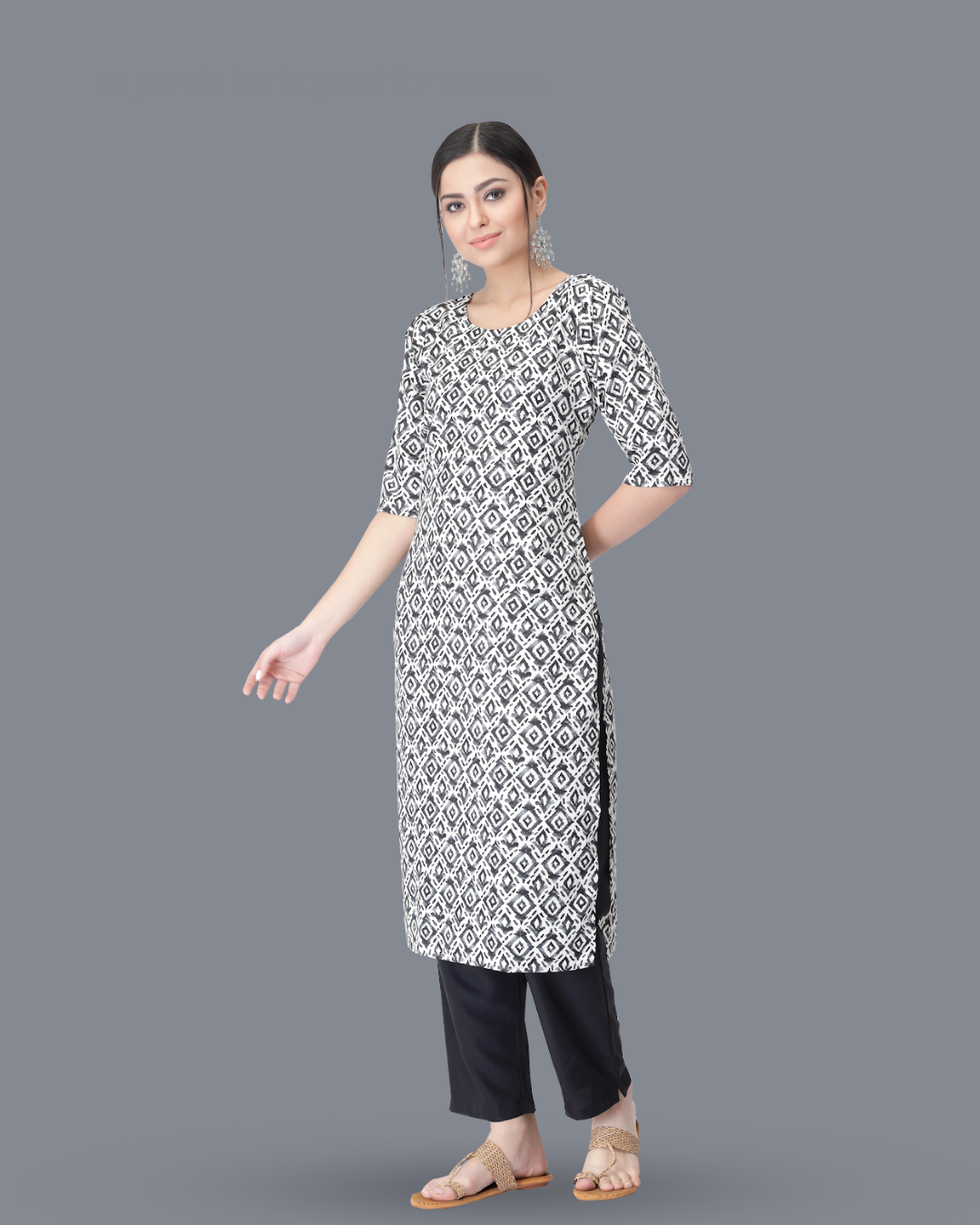Charcoal Charm Printed Kurta With Pant