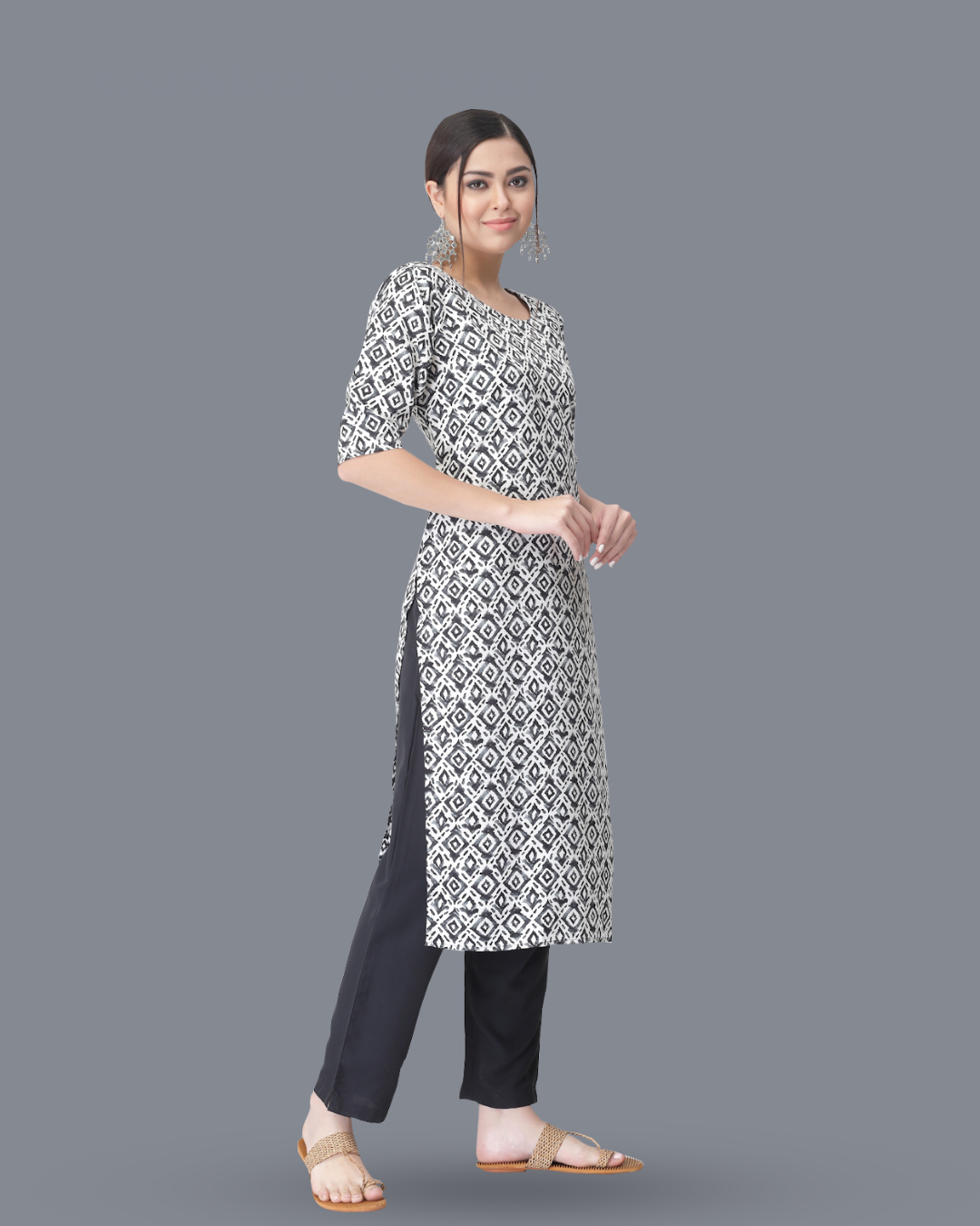 Charcoal Charm Printed Kurta With Pant