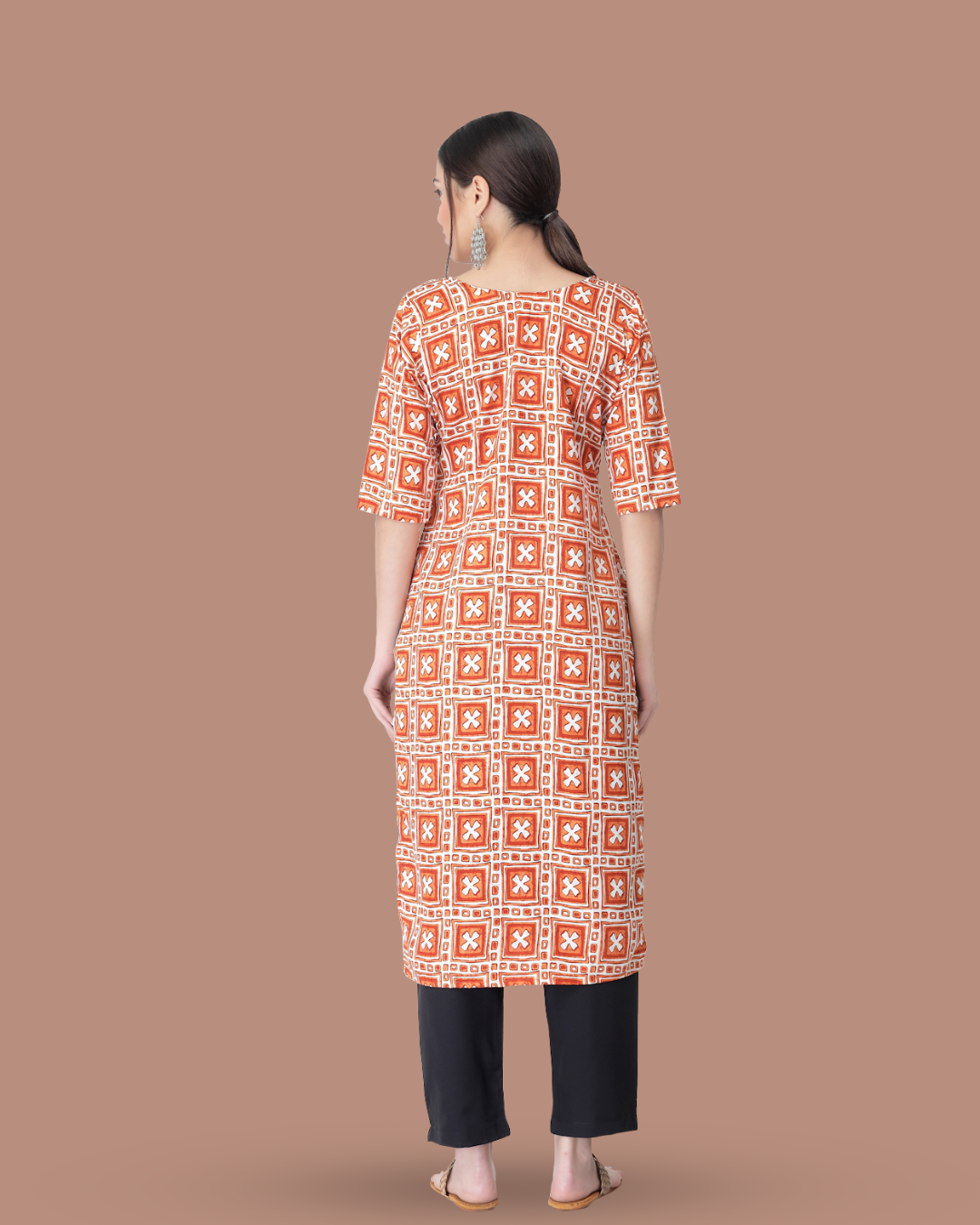 Tangerine Cross Printed Kurta With Pant