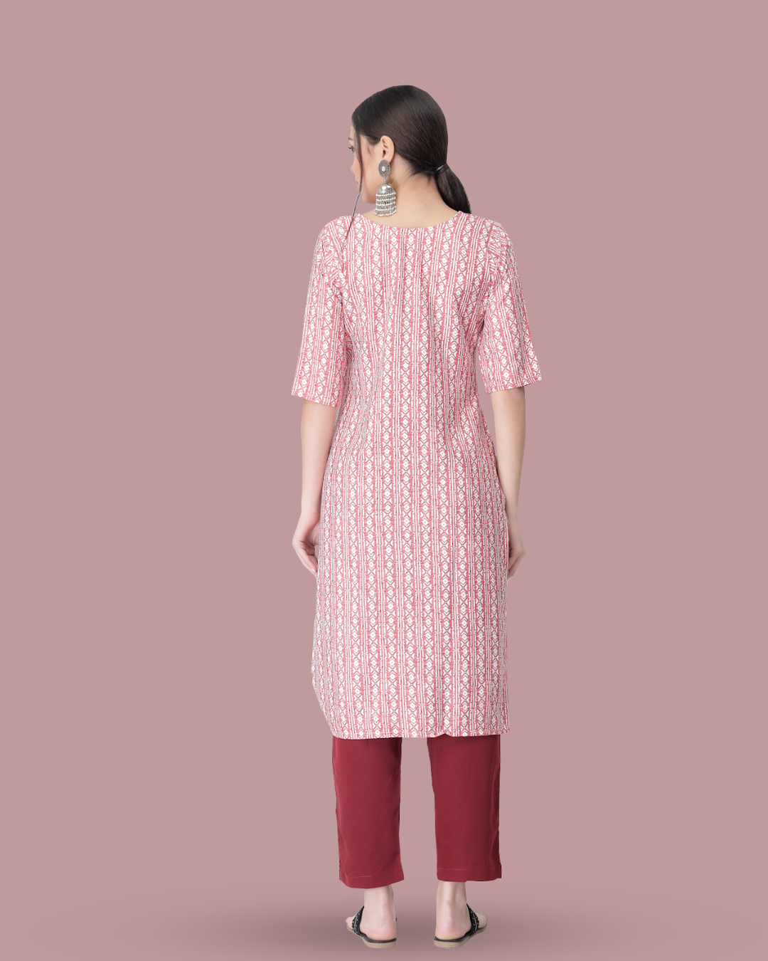 Dusty Rose Printed Kurta With Pant