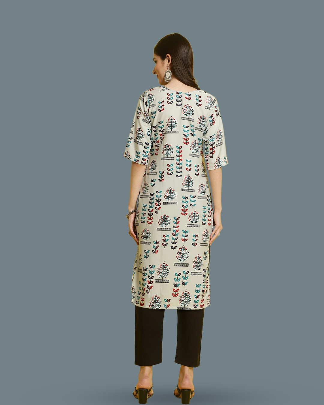 Grey Canvas Printed Kurta With Pant