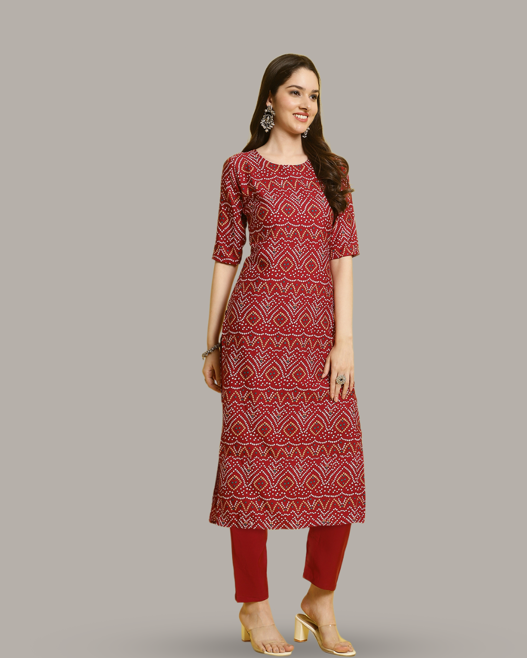 Maroon Cultural Printed Kurta With Pant