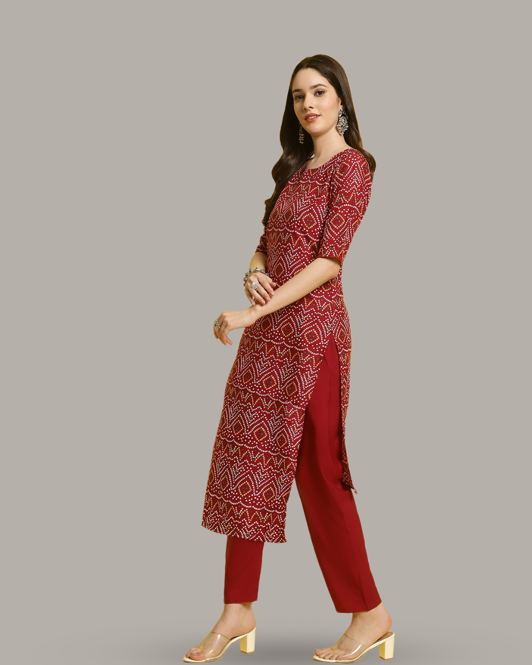 Maroon Cultural Printed Kurta With Pant