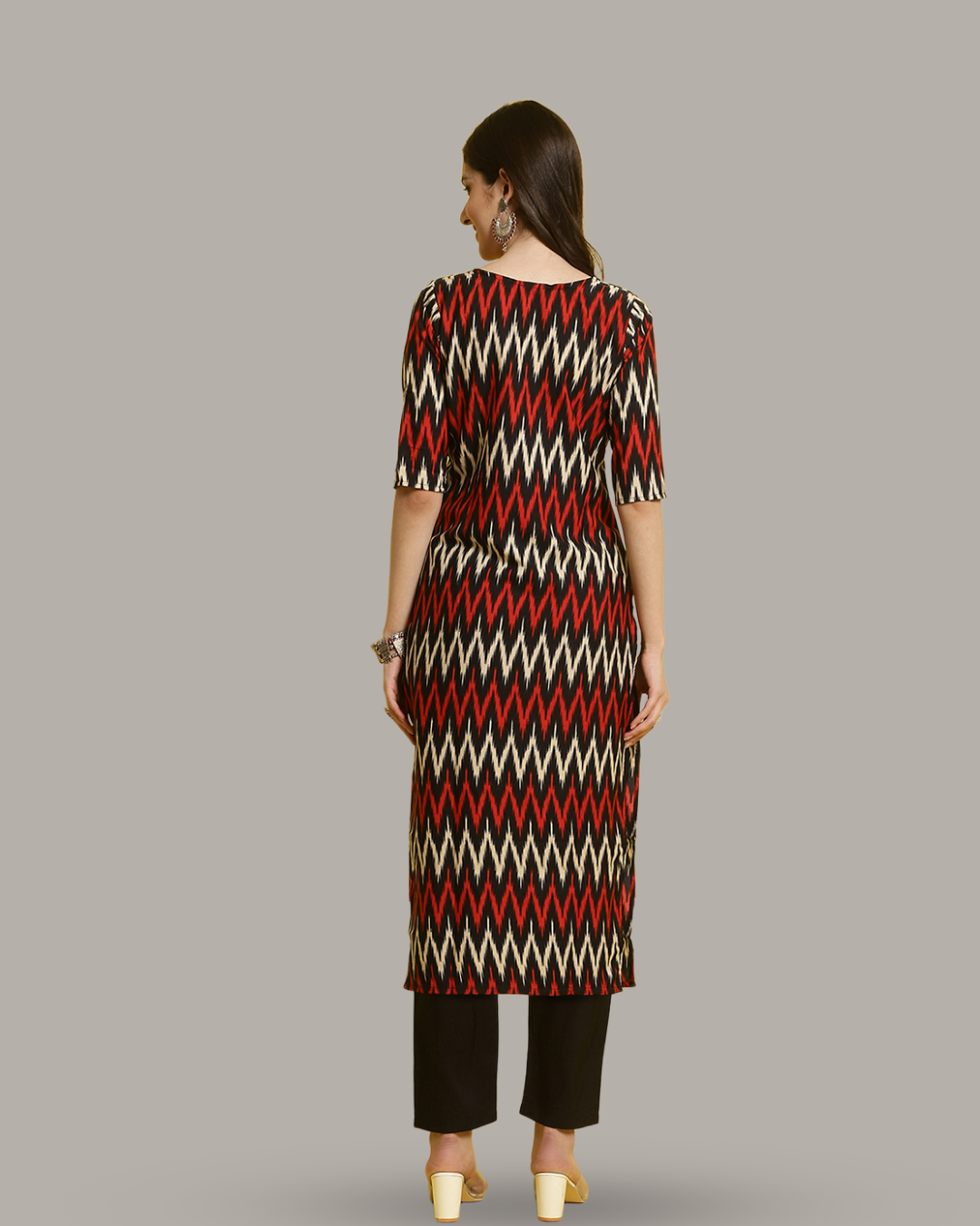 Red and White Zigzag Kurta With Pant