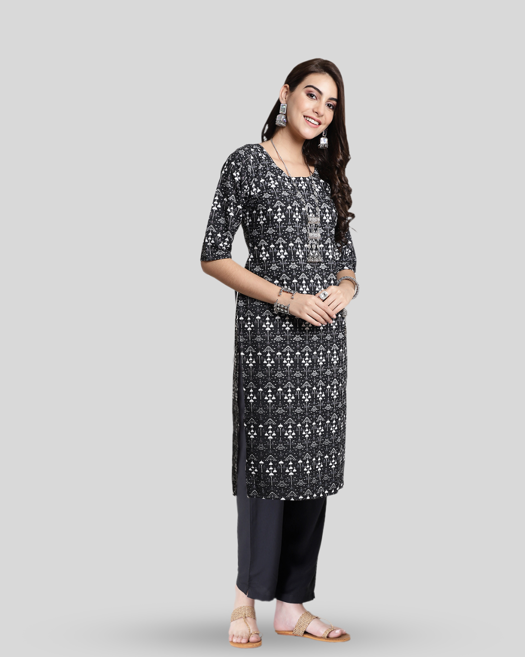 Chic Black Print Kurta With Pant