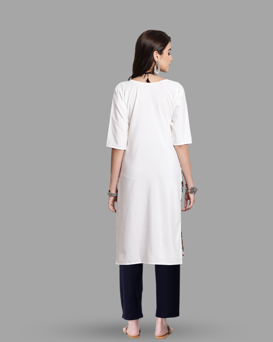 White Expressive Art Print Kurta With Pant