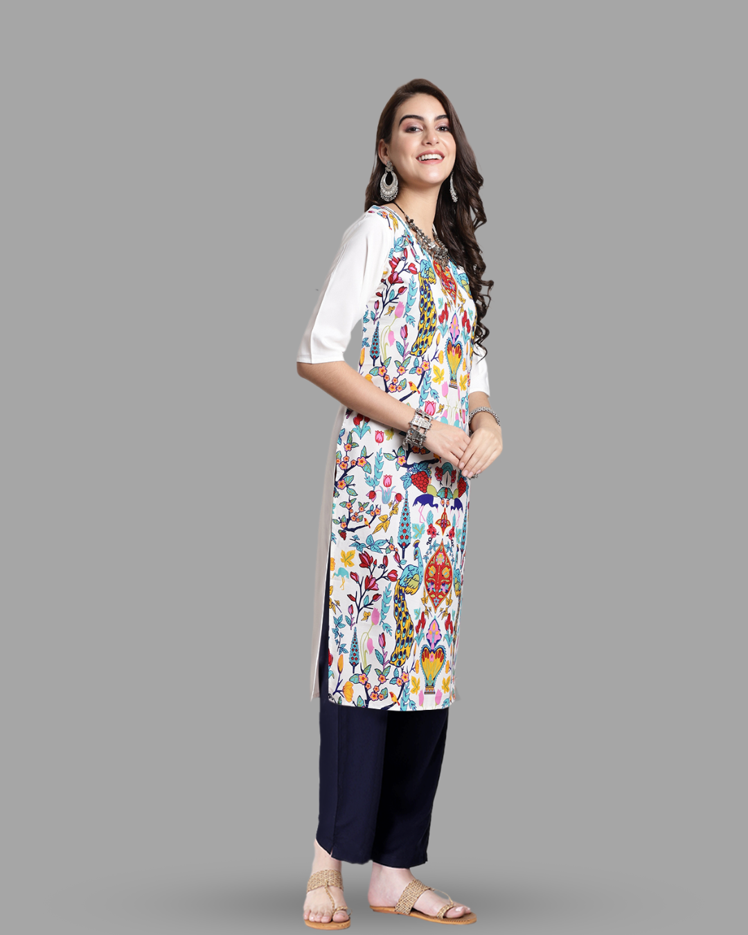 White Expressive Art Print Kurta With Pant