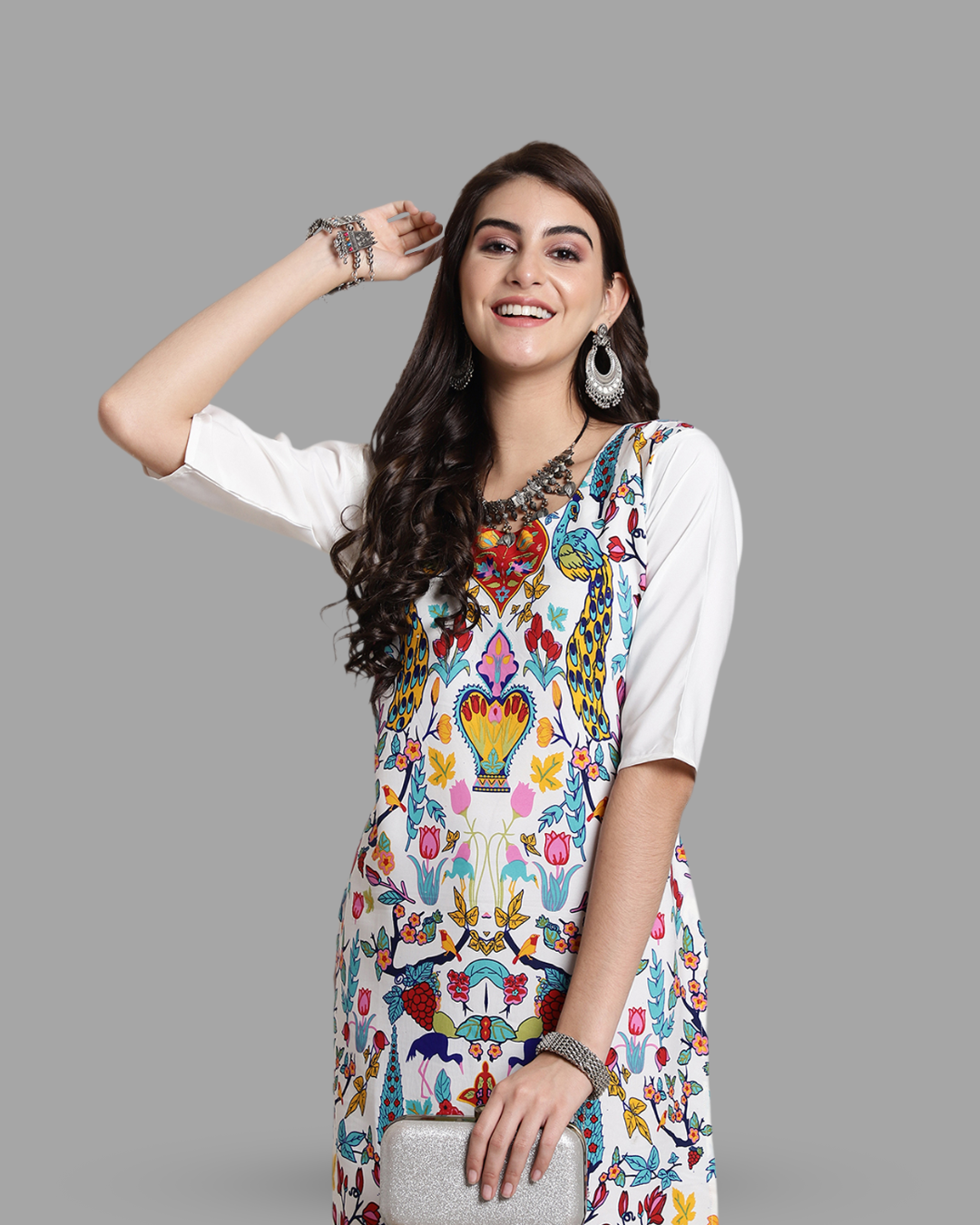 White Expressive Art Print Kurta With Pant