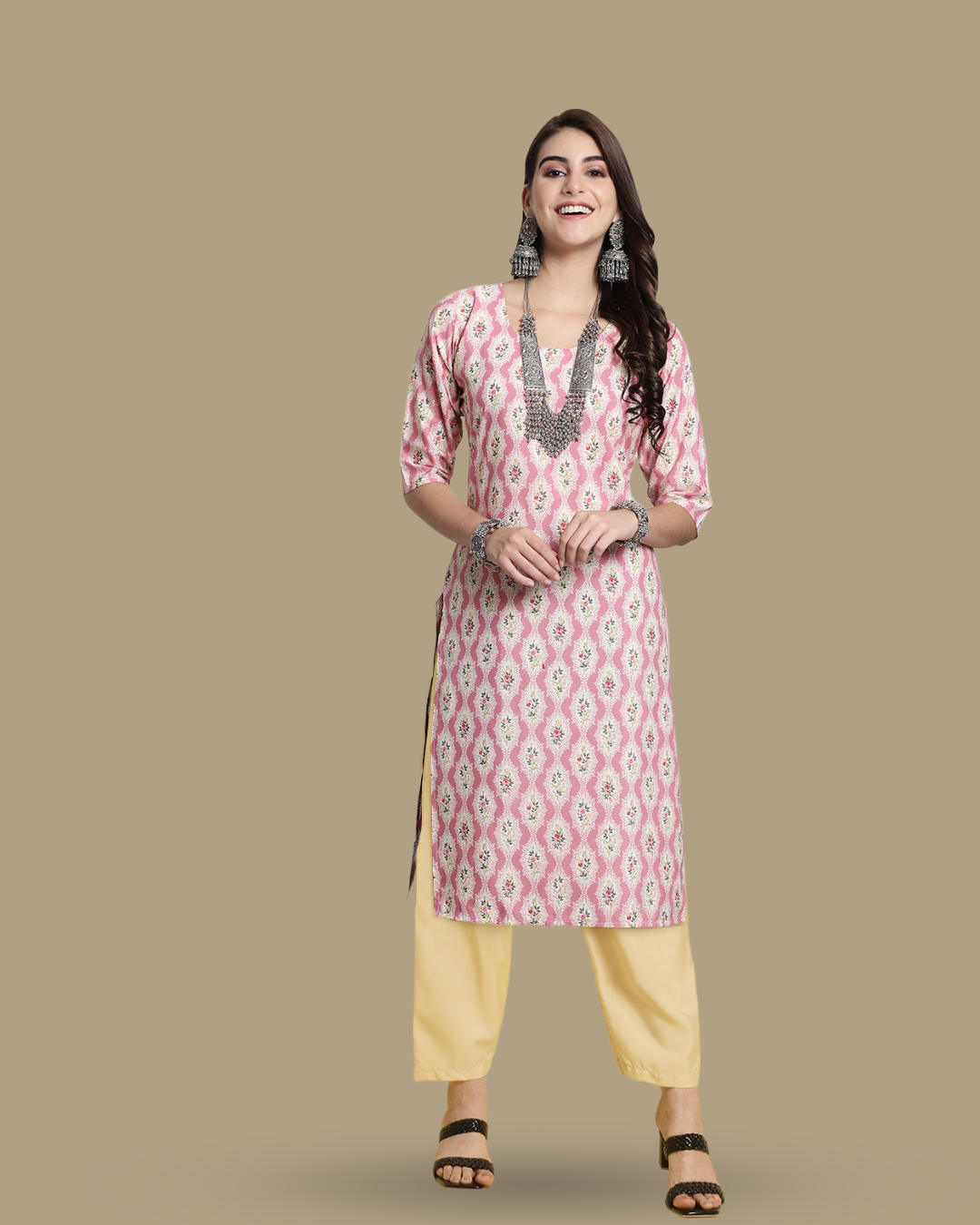 Pink Printed Kurta With Pant