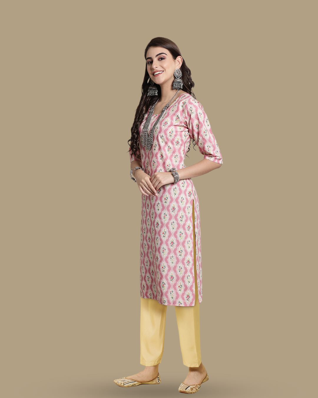 Pink Printed Kurta With Pant