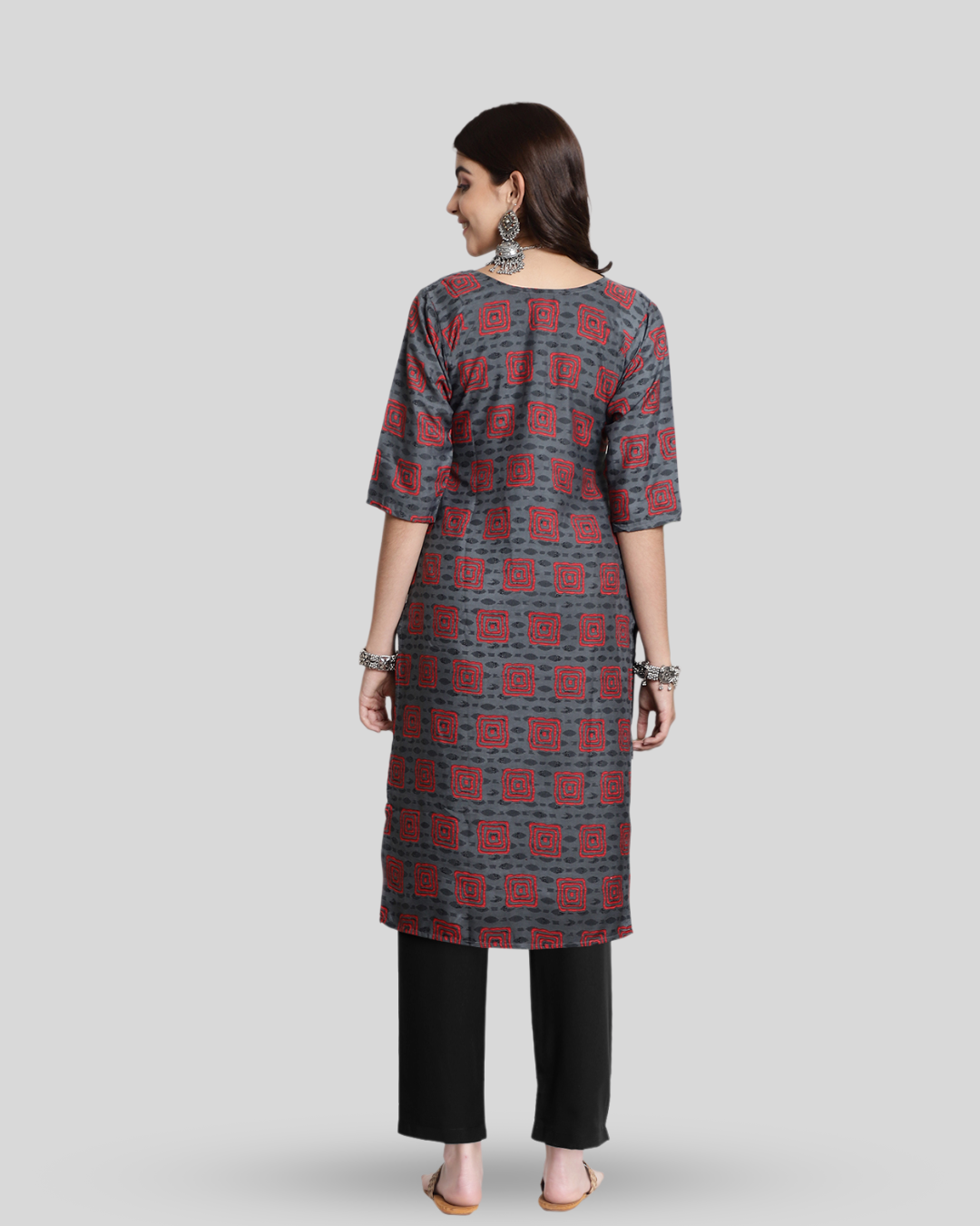 Grey Layered Square Printed Kurta With Pant