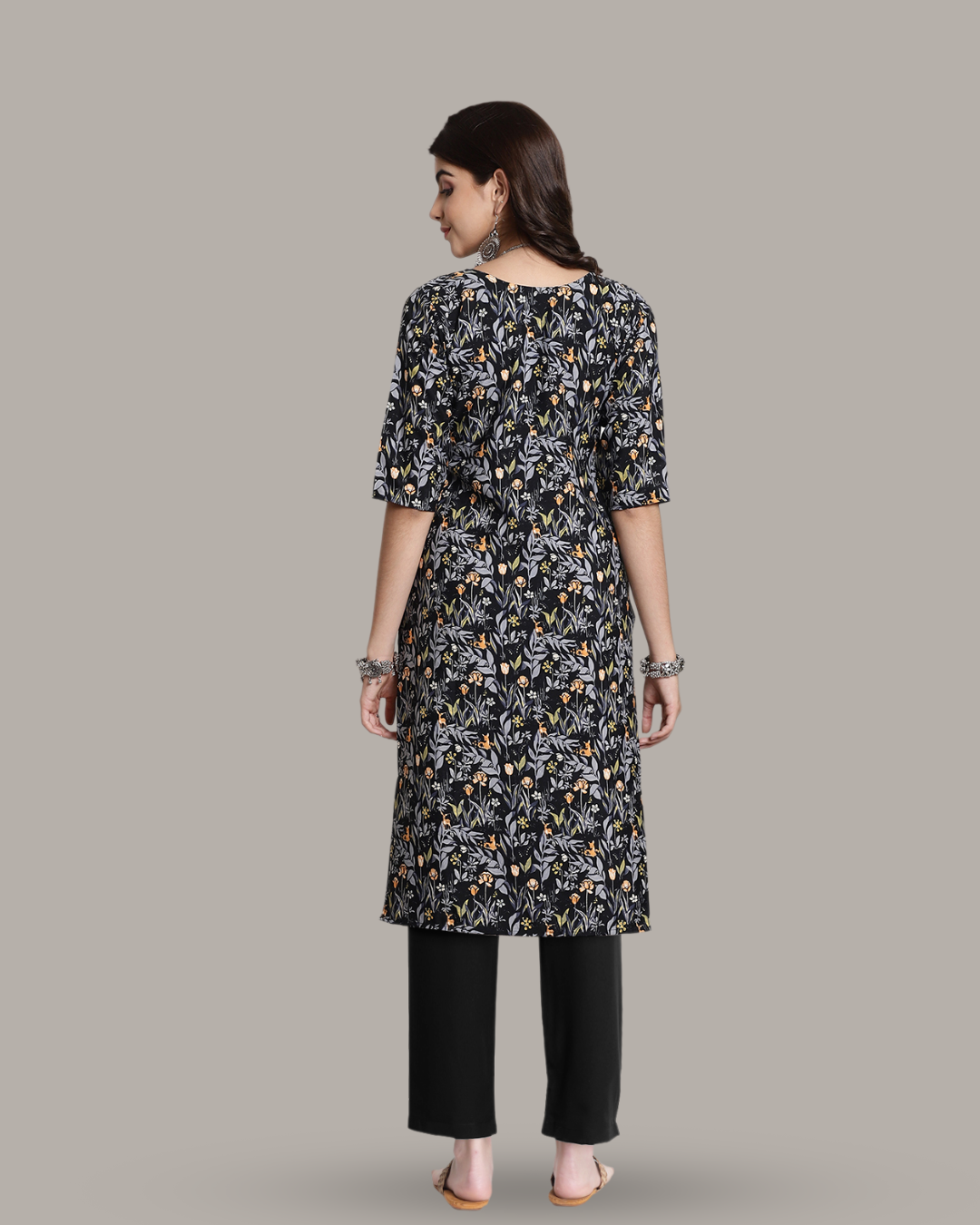 Springtime Black Floral Print Kurta With Pant