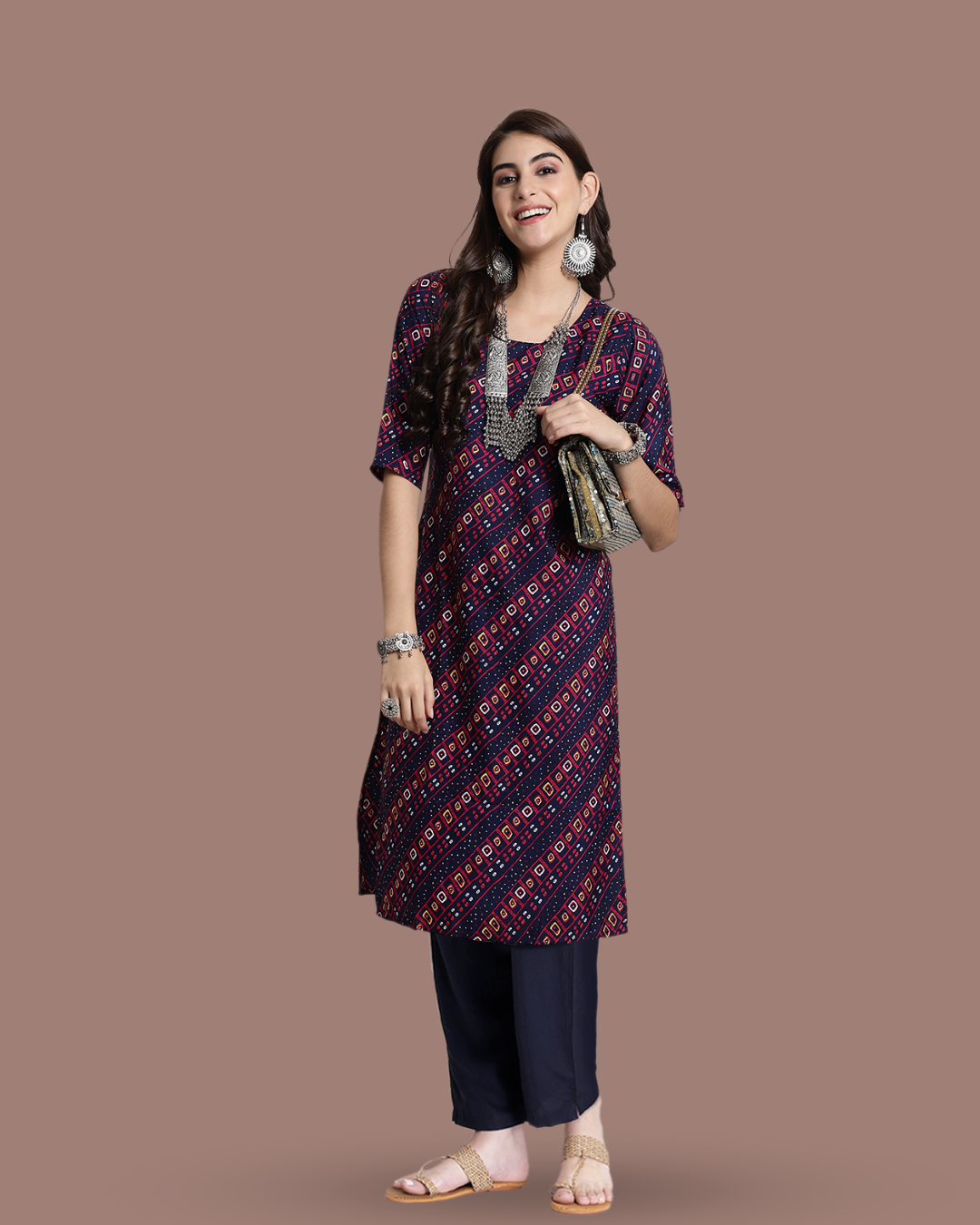 Classic Beauty Navy Blue Bandhani Kurta With Pant