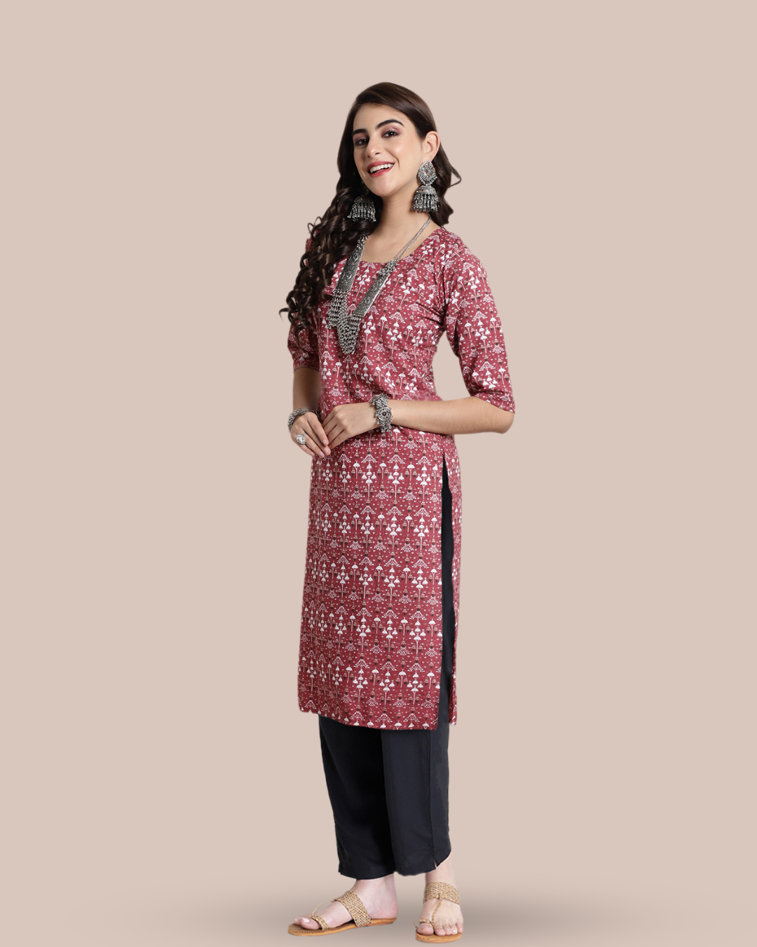 Chic Pink Print Kurta With Pant