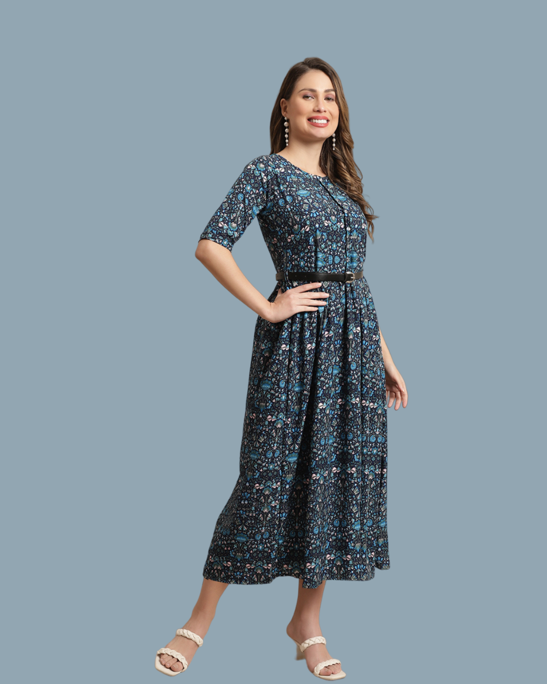 Timeless Pattern Blue Maxi Dress