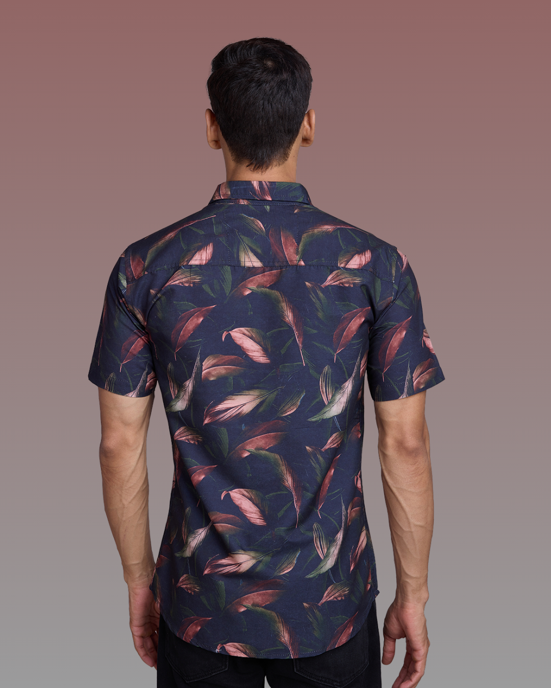 Deep Blue Leaf Print Shirt