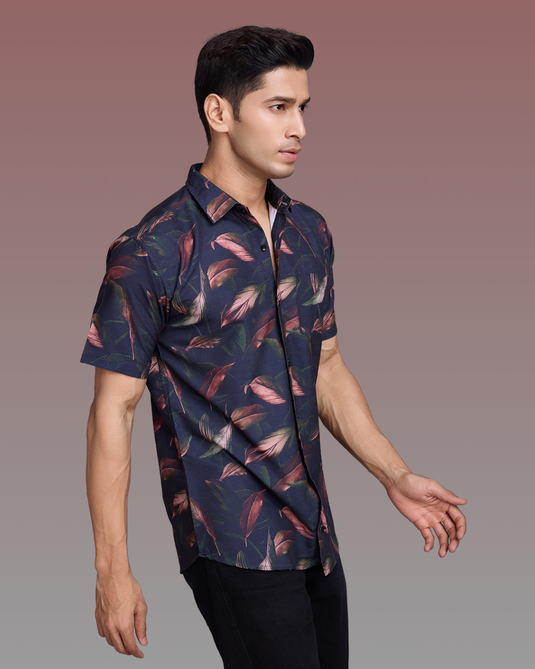 Deep Blue Leaf Print Shirt