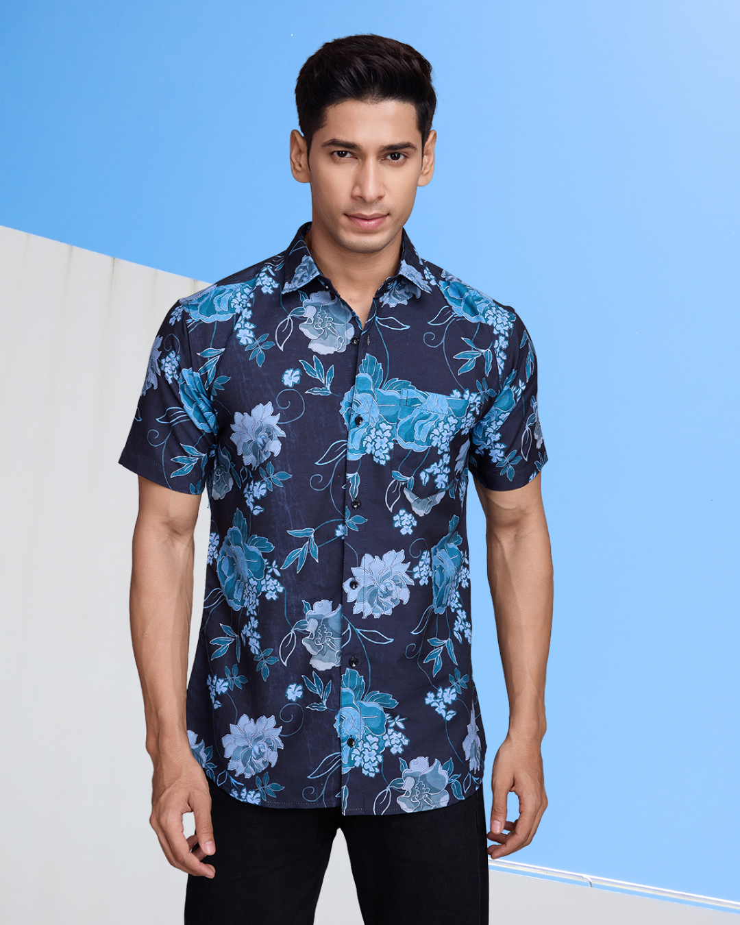 Blue Bloom Print Shirt