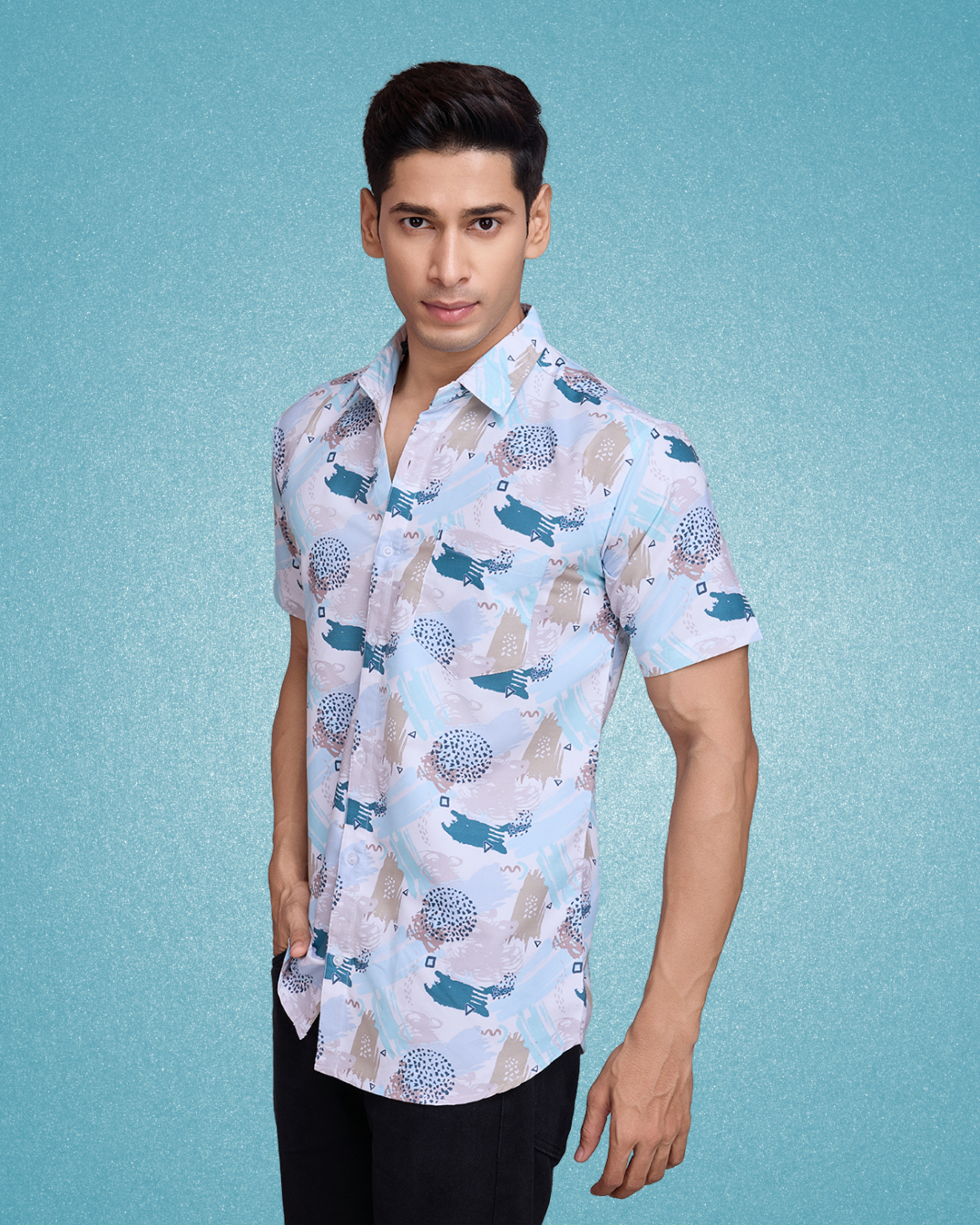 Creamed Blue Print Shirt