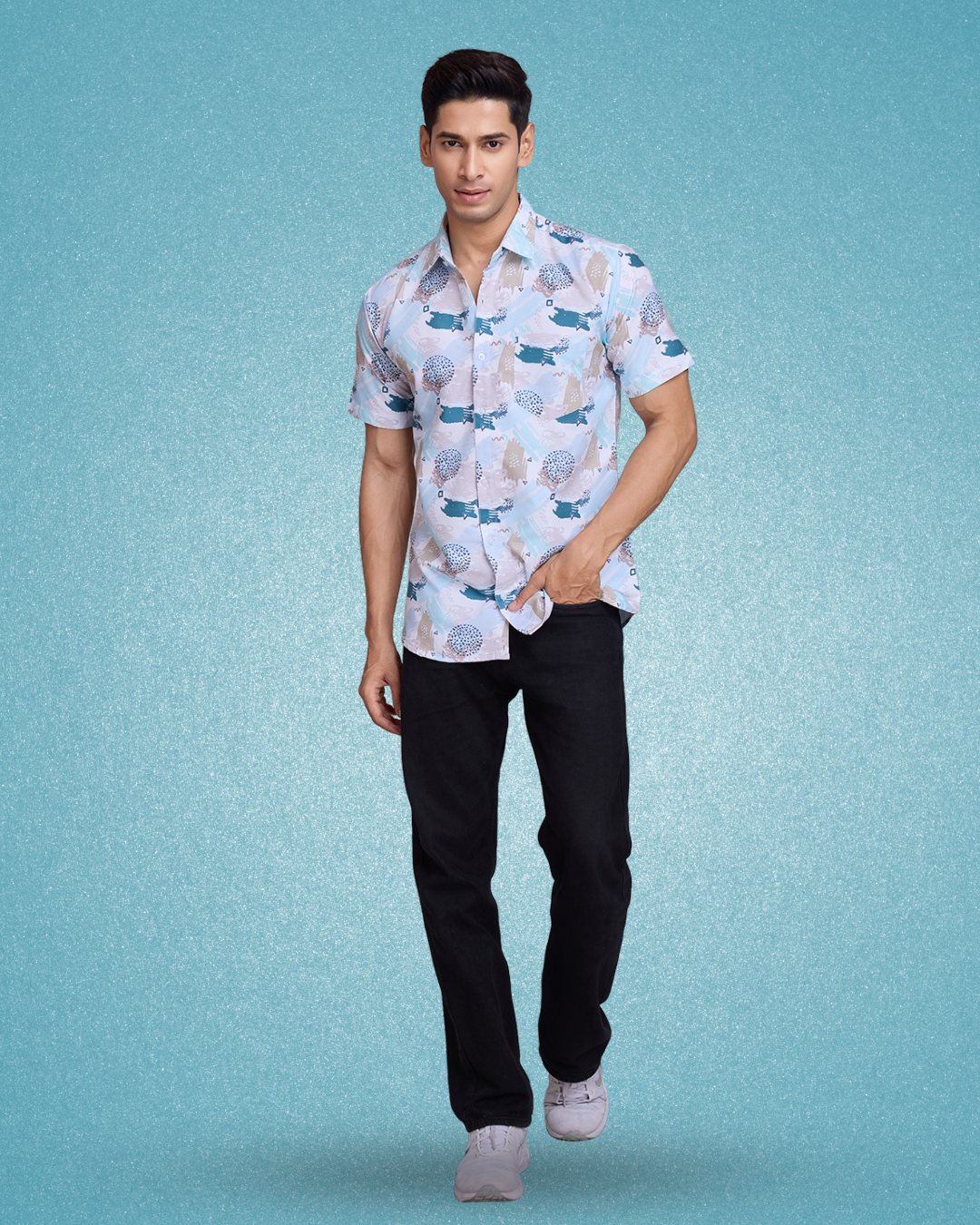 Creamed Blue Print Shirt