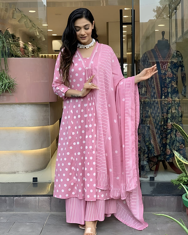 Playful Polka Print Suit with Dupatta