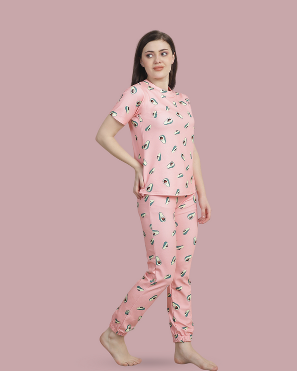 Avocado Print Pink Night Suit Set