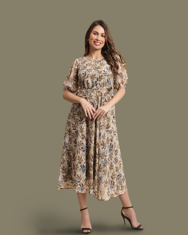 Rustic Leaf Print Maxi Dress