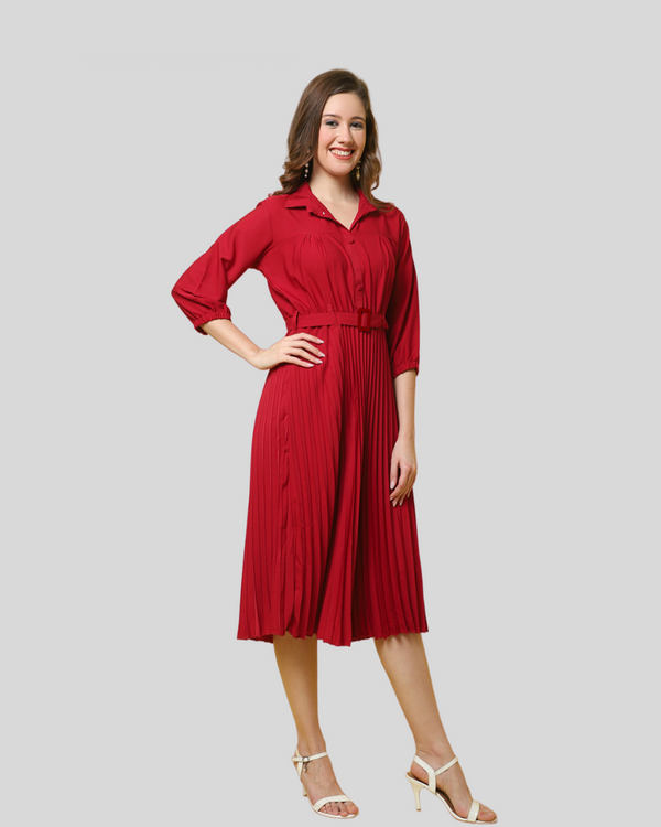 Cherry Red Pleated Maxi Dress