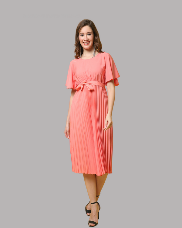 Soft Peach Pleated Maxi Dress