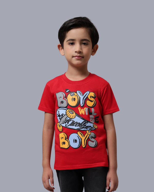 Boys Red Printed Tshirt