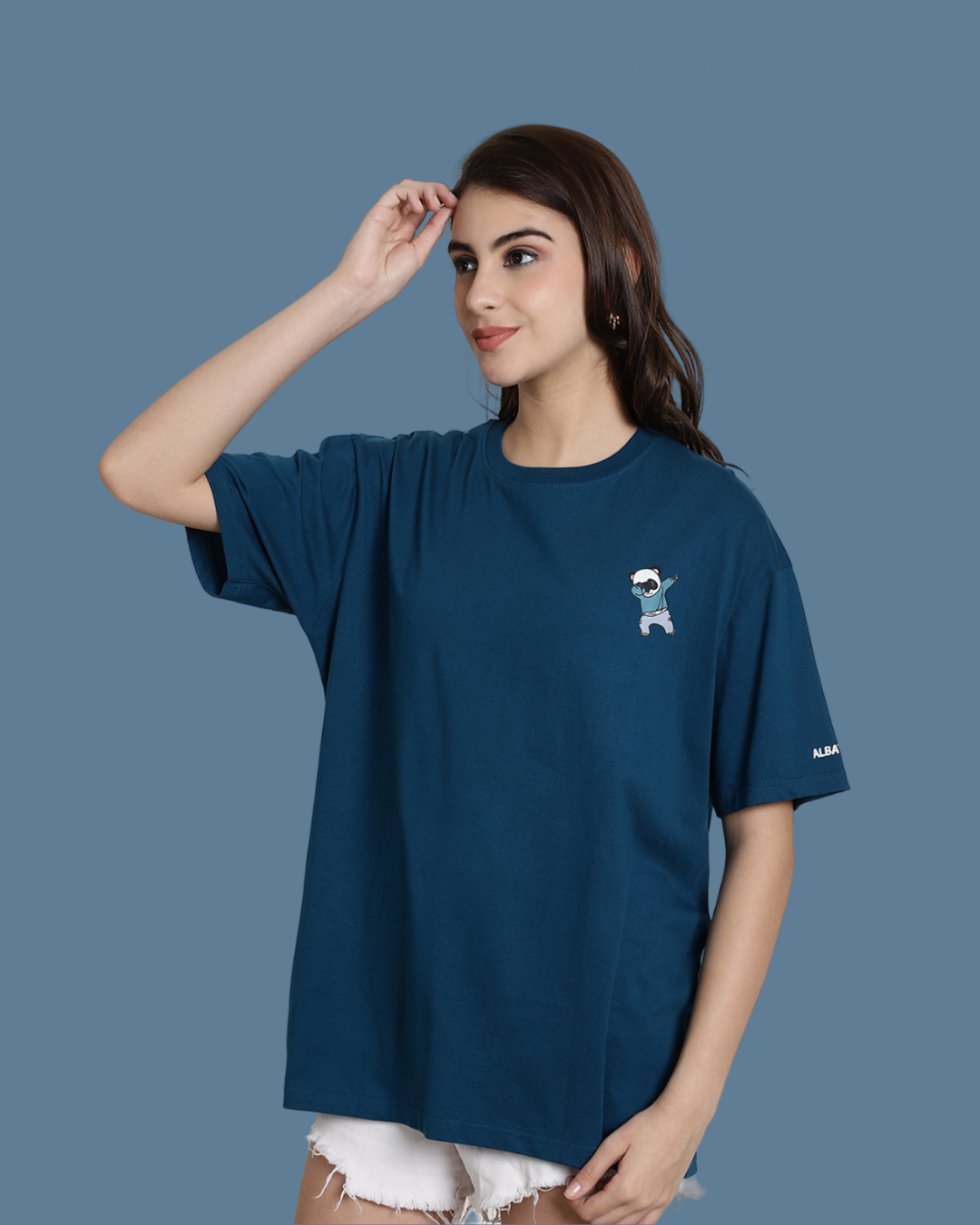 Cute Panda on Blue Oversized Fit