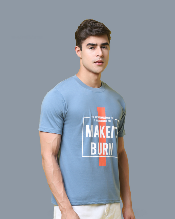 Men Light Blue Printed Slim Fit Tshirt