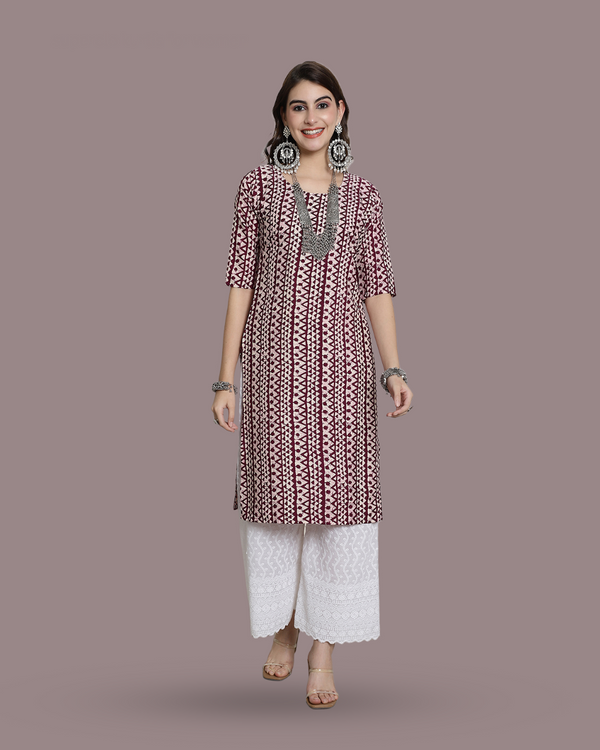 Rosy Maroon Printed Kurta