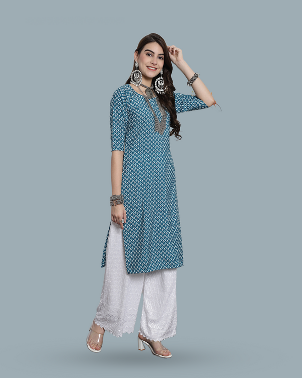 Sky Blue Blossom Printed Kurta