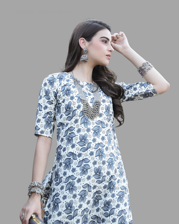 Marine Floral Charm Printed Kurta