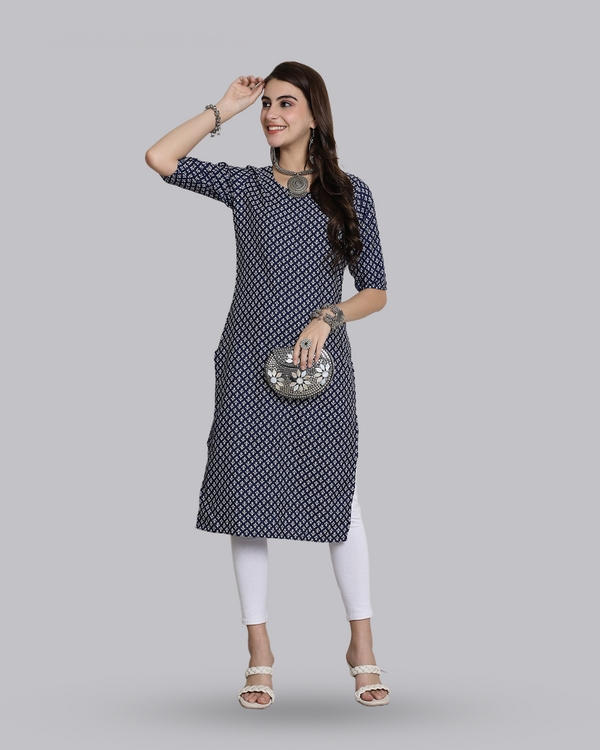 Navy Blue Floral Kurta